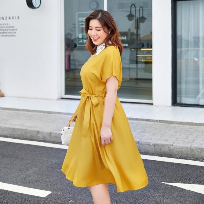 Đầm xòe phối cổ ren cho người mập  