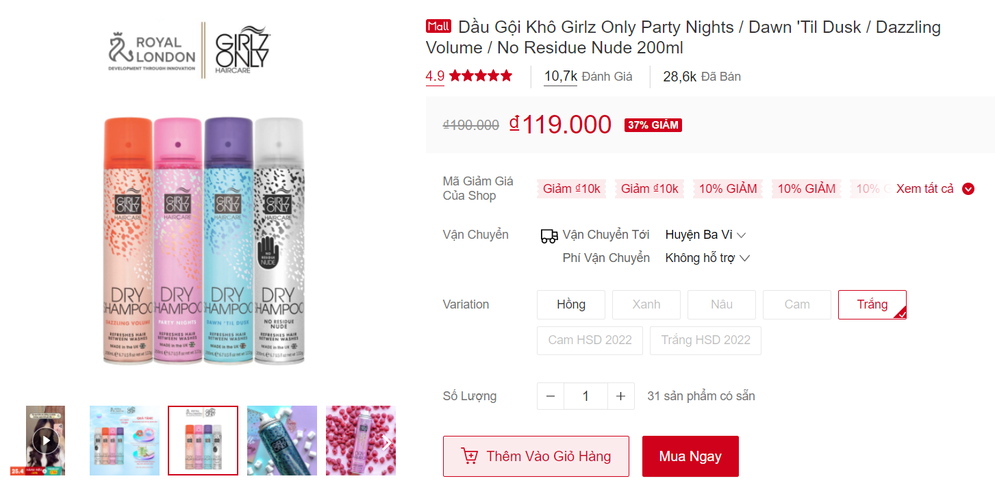 Mua dầu gội đầu Girlz Only trên Shopee