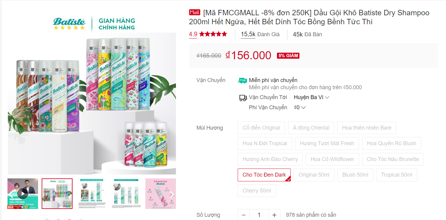 Mua dầu gội đầu khô Batiste trên Shopee