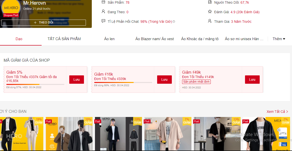 Shop đồ nam Hà Nội