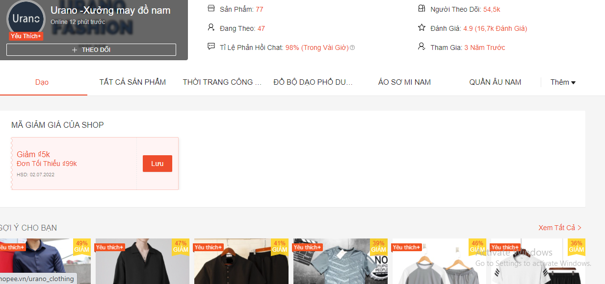 Shop đồ nam Hà Nội