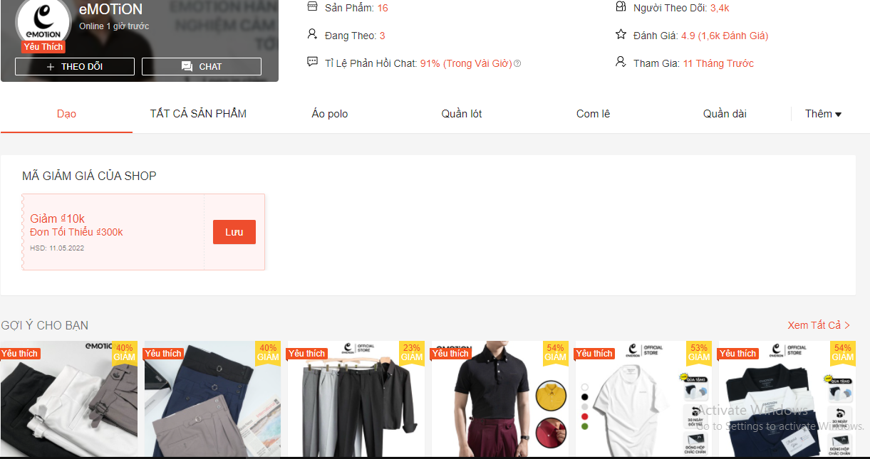 Shop đồ nam Hà Nội