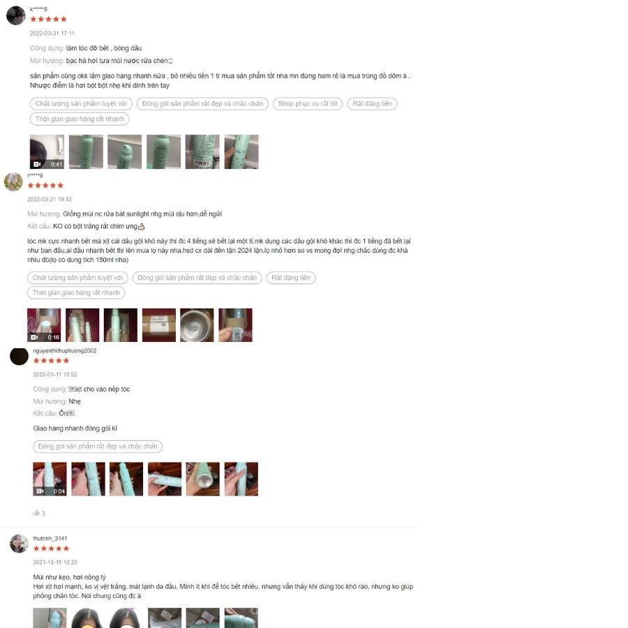 Đánh giá của người mua dầu gội khô trên Shopee