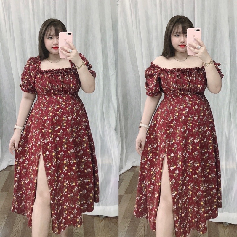 Váy trễ vai xẻ tà đi biển cho người béo