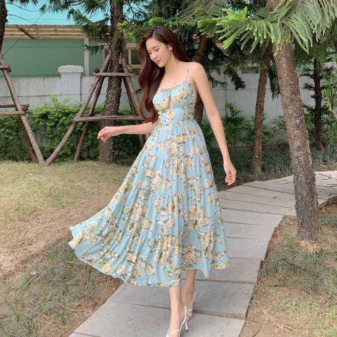 Đầm maxi hoa nhí 2 dây đi biển