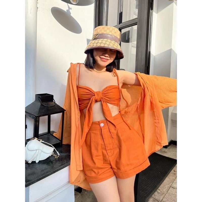 Set đi biển áo 2 dây croptop + quần