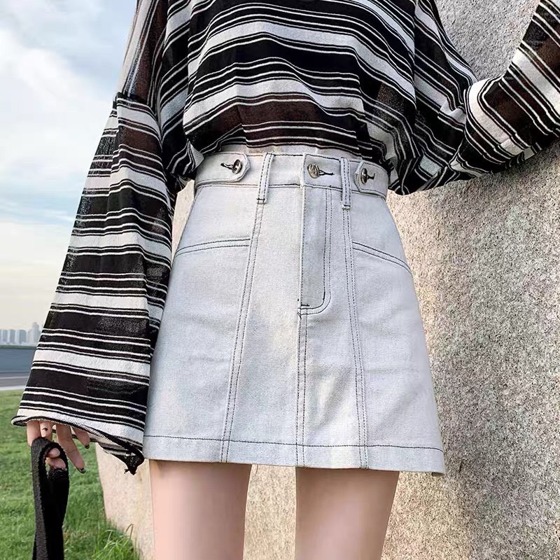 Chân váy jean chữ A ngắn nữ cạp cao