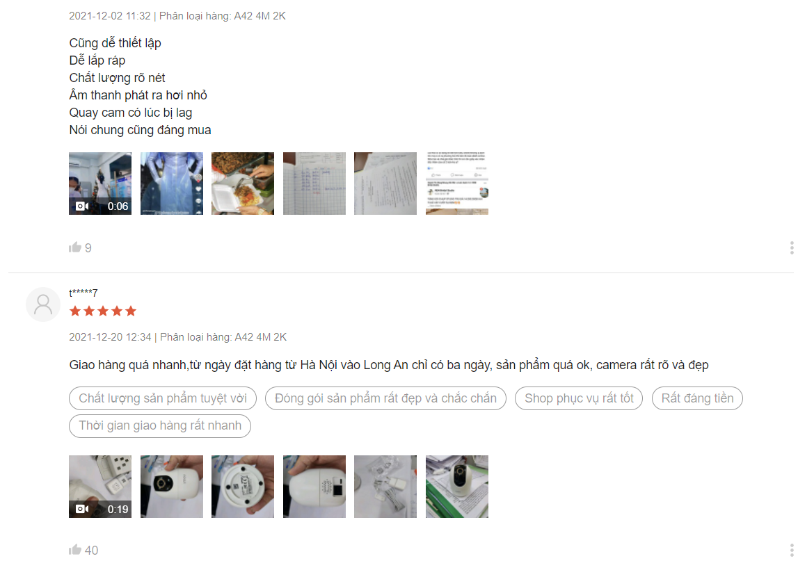 Đánh giá người mua hàng trên Shopee