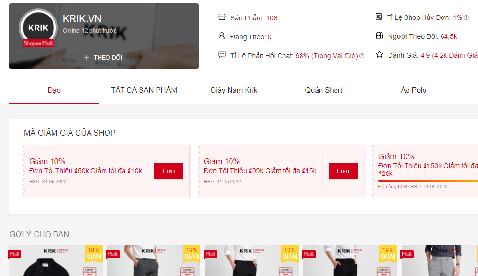 Shop đồ nam Hà Nội