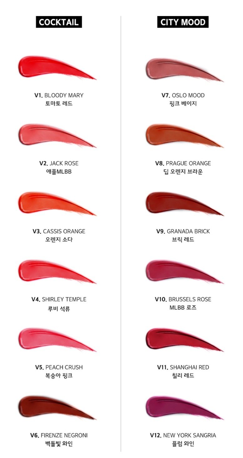 Bảng màu son Merzy The First Velvet Tint vỏ đen