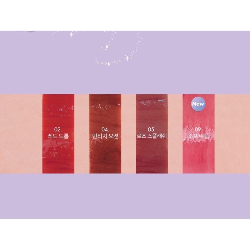 Bảng màu son Romand Glasting Water Tint - Romand x Neonmoon