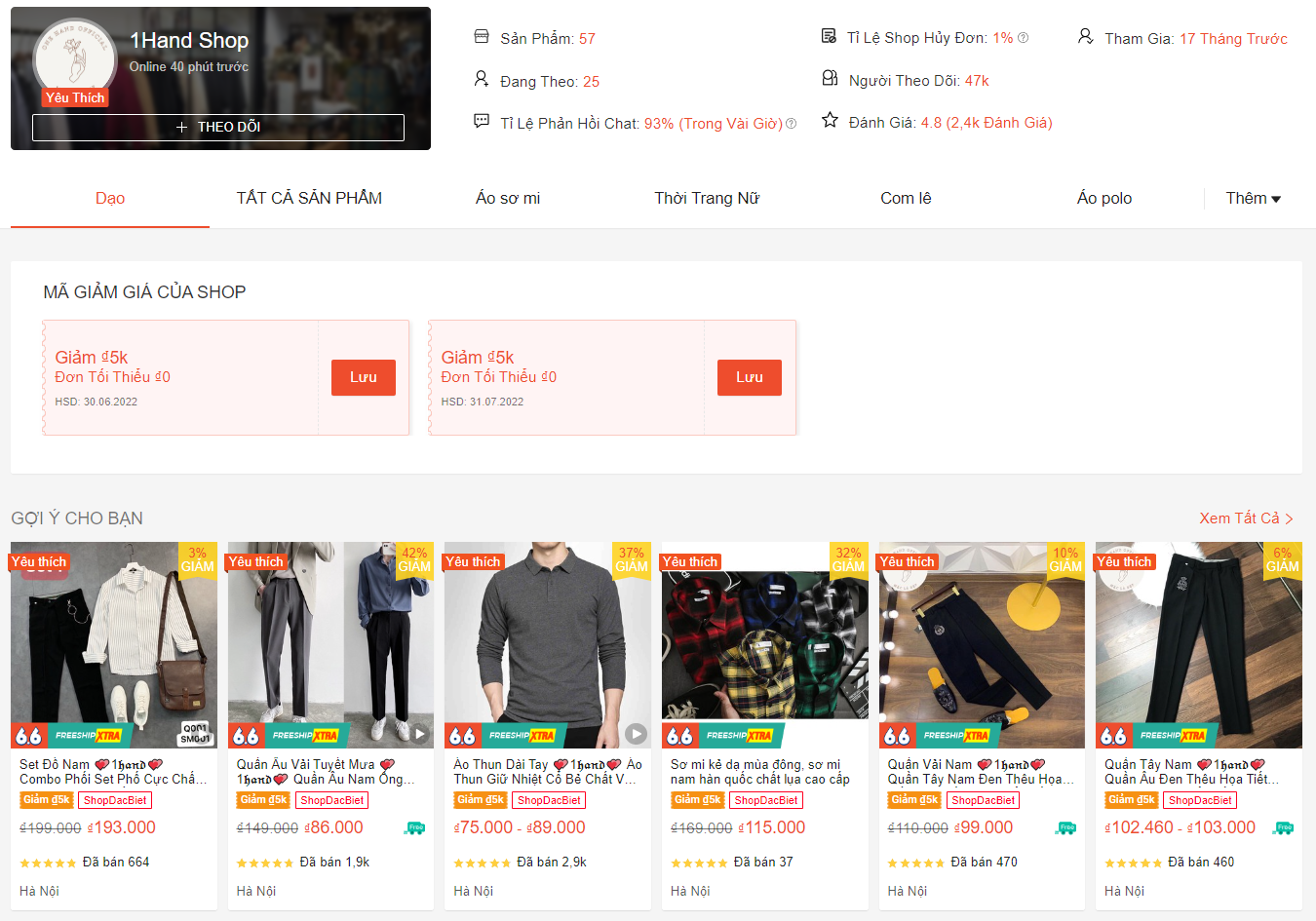 Shop đồ nam Hà Nội