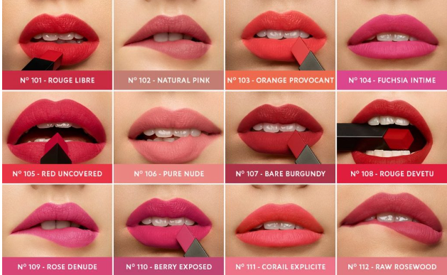 Bảng màu son YSL Rouge Pur Couture The Slim Sheer Matte