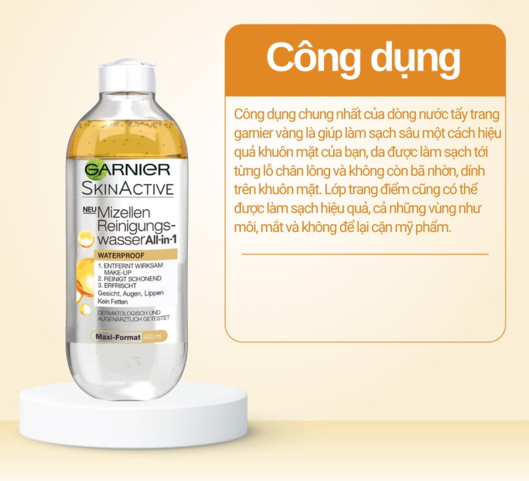 Review nước tẩy trang Garnier chứa dầu nắp trắng-vàng