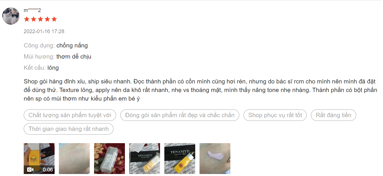 review kem chống nắng Tenamyd