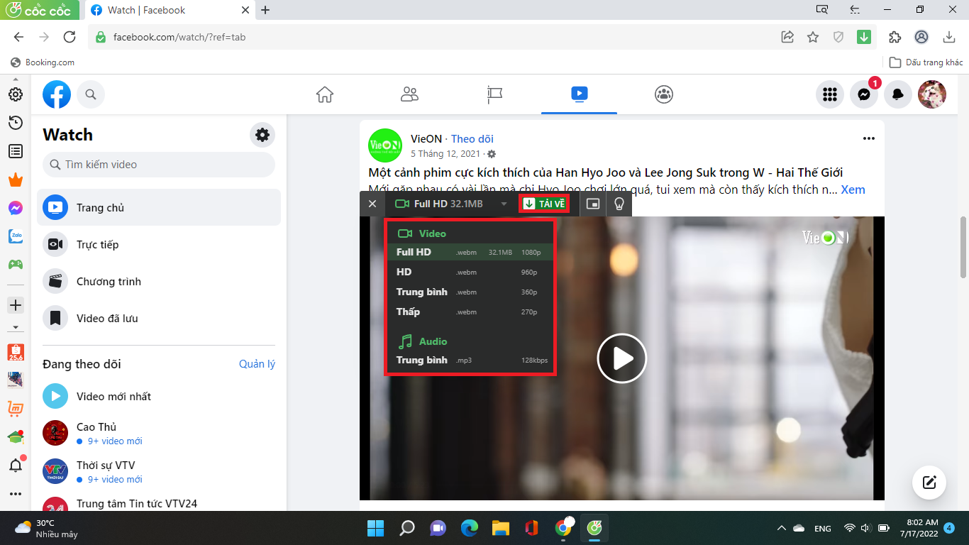 Cách lưu video trên Facebook với máy tính