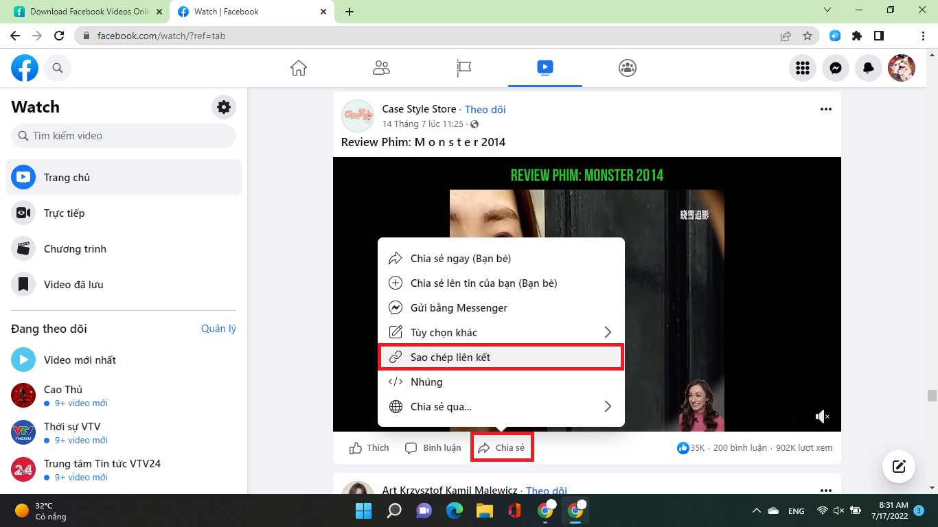 Cách lưu video trên Facebook với máy tính