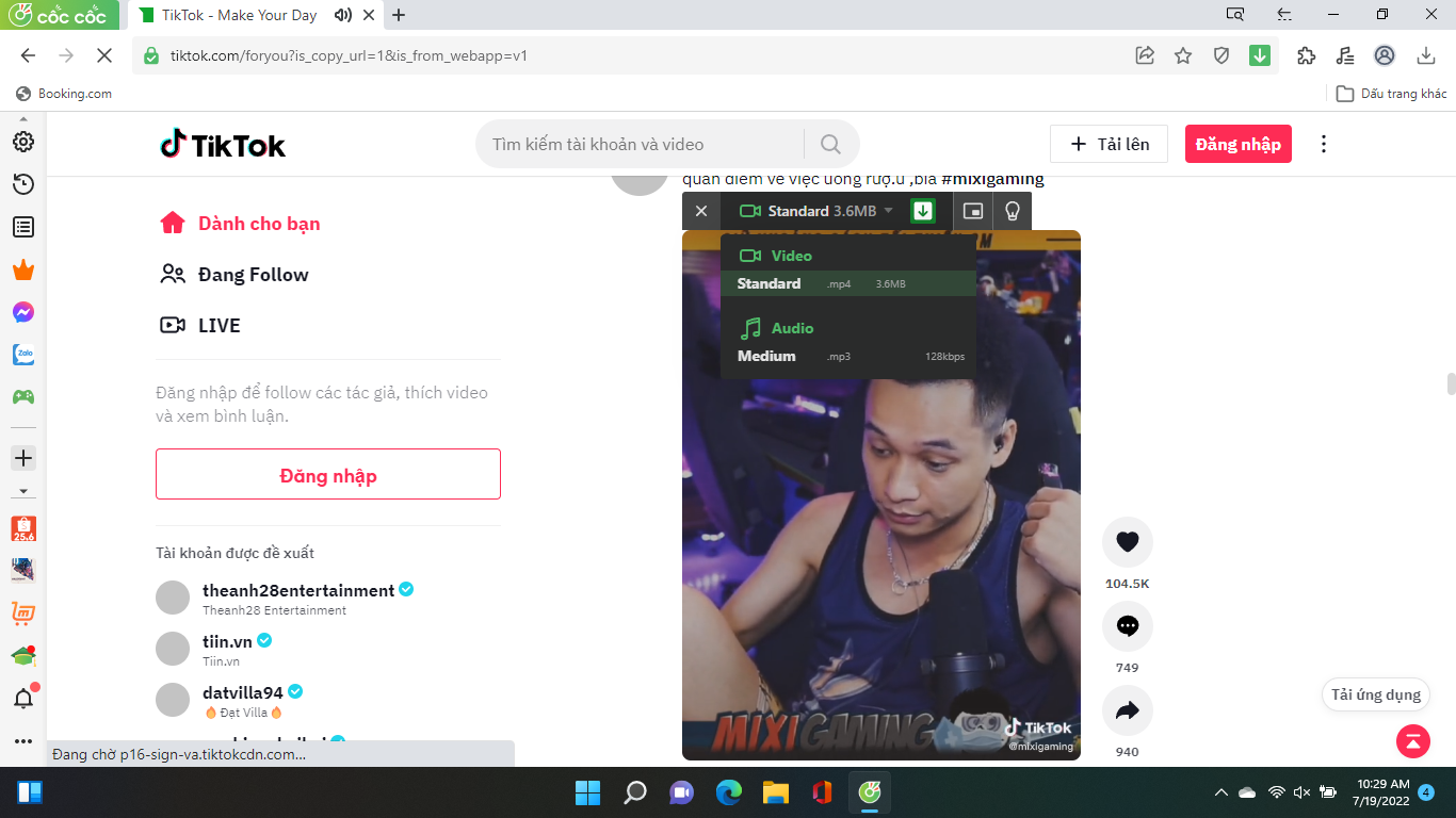 Cách lưu video trên TikTok không có logo với Cốc Cốc