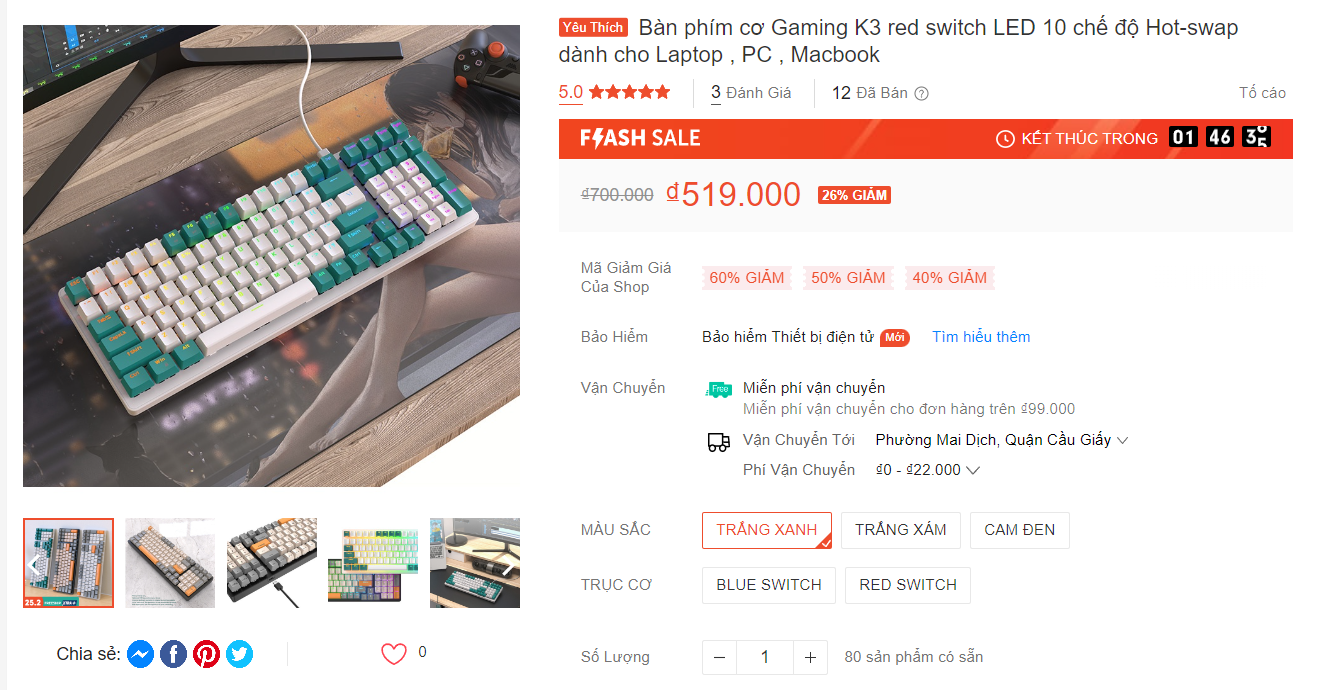bàn phím cơ gaming K3